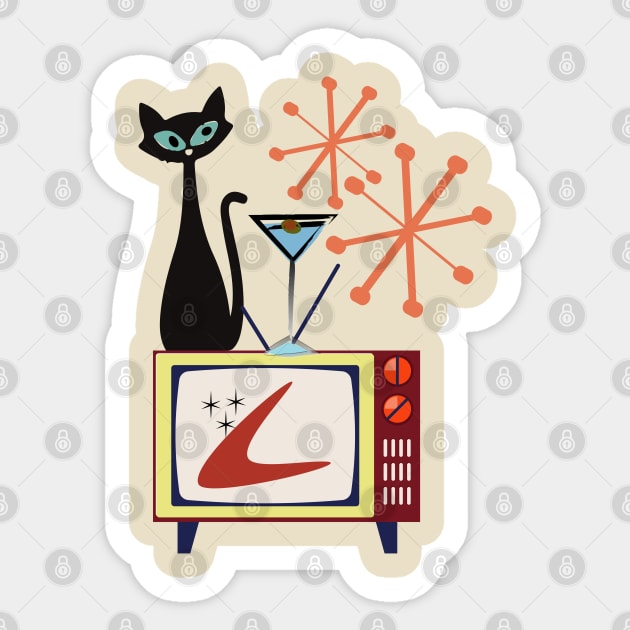 Retro Kitty Sitting on a Vintage Telly Sticker by Lisa Williams Design